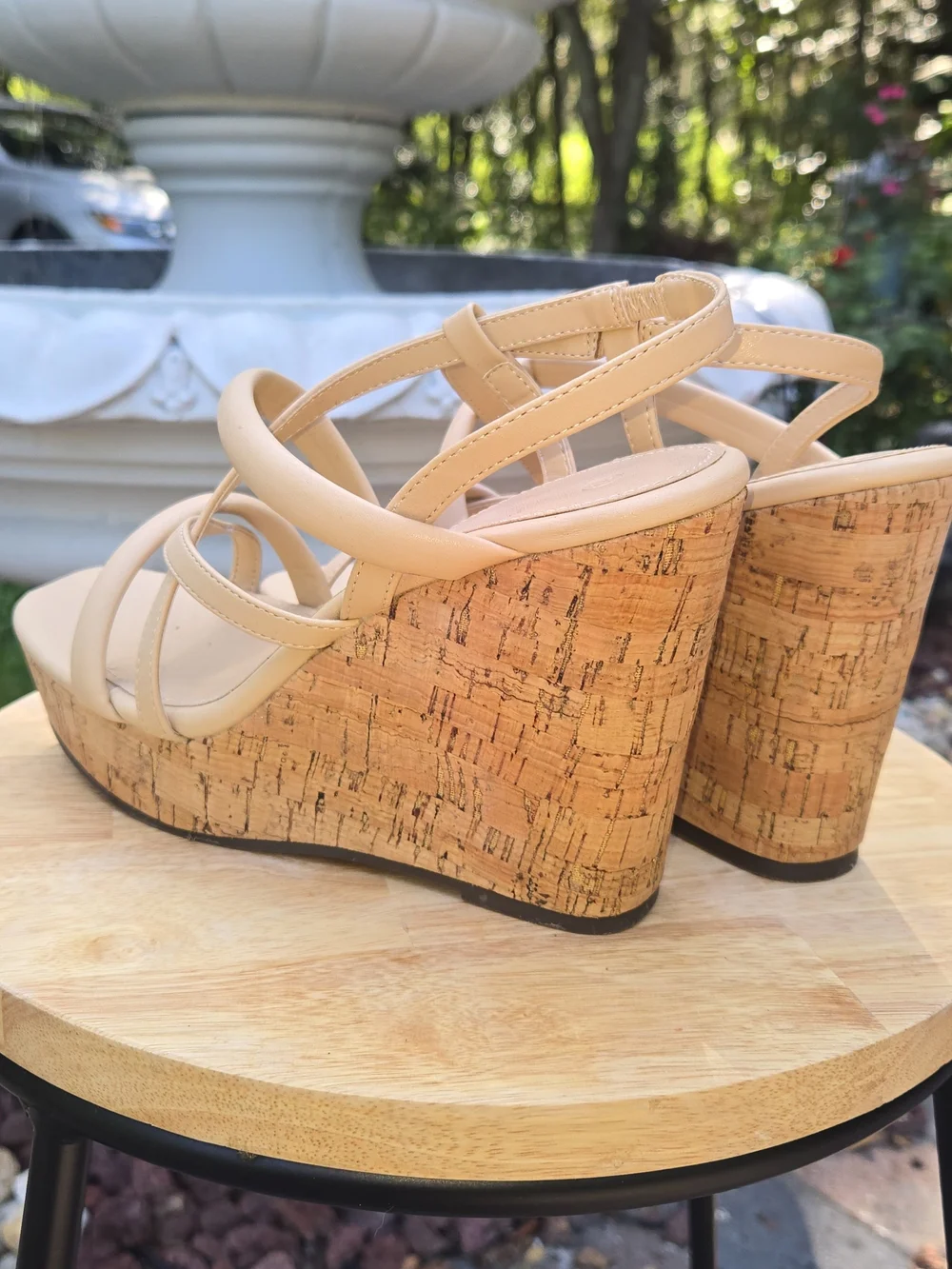 Neutral Beige Cork Platform Strappy Sandals - Women